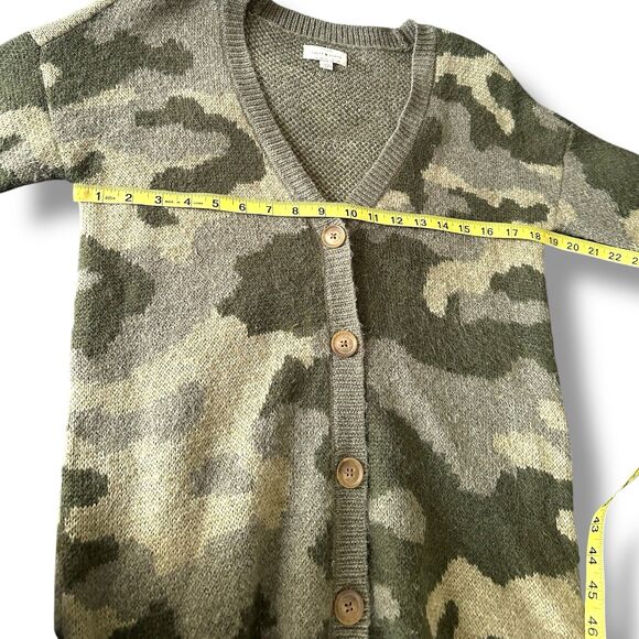 Lucky Brand Cardigan Sweater Women's S Green Camouflage Knit V-Neck Wool Blend - Picture 7 of 9